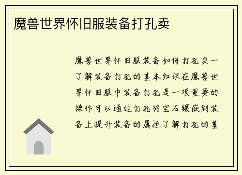 魔兽世界怀旧服装备打孔卖